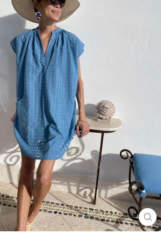 Khadi Grid Pocket Tunic col. Chambray